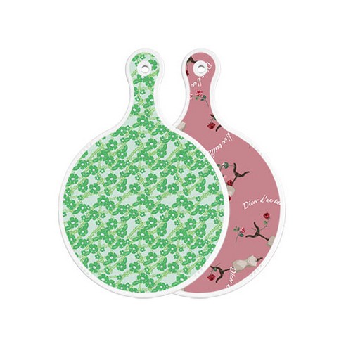 로엠디자인 양면 원형 서빙도마 보드 그린봉선화, 자색아트클립, 1개