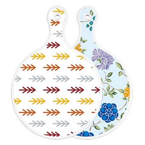로엠디자인 양면 원형 서빙보드 도마 소나무화이트보드, 로맨틱블루floral비색, 1개