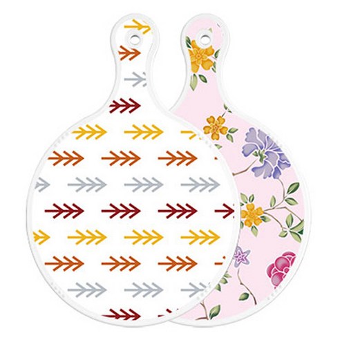 로엠디자인 양면 원형 서빙보드 도마 소나무화이트보드, 로맨틱레드floral연분홍색, 1개