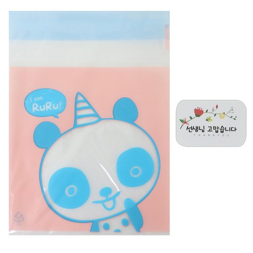 황씨네도시락 접착 야미봉투 팬더 30p + 스티커 꽃 선생님 사각 고맙습니다 30p, 1세트