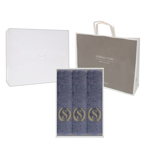 송월타월 슈퍼클래스 s50 수건 150g 3p 선물세트 + 쇼핑백, 회색, 1세트