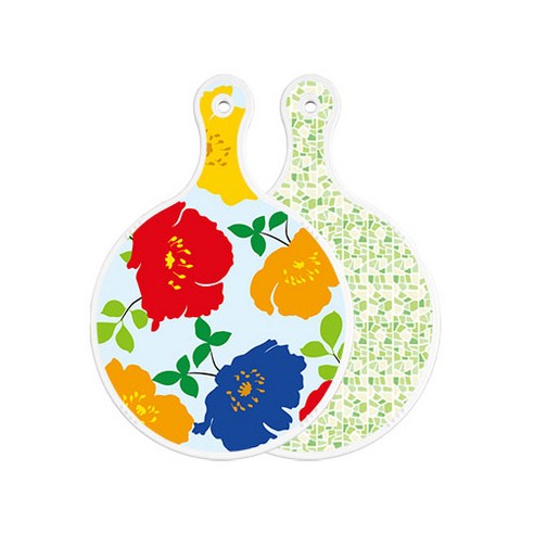 로엠디자인 양면 원형 서빙도마 국화블루옥색, 그린타일, 1개