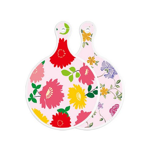 로엠디자인 양면 원형 서빙도마 국화핑크분홍, 로맨틱레드floral연분홍색, 1개