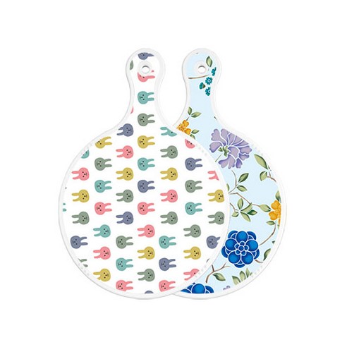 로엠디자인 양면 원형 서빙 도마 토끼, 로맨틱블루floral비색, 1개