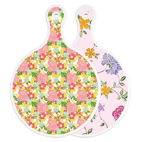로엠디자인 양면 원형 서빙도마 보드 분홍장미넝쿨, 로맨틱레드floral연분홍색, 1개