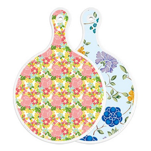로엠디자인 양면 원형 서빙 도마 보드 분홍장미넝쿨, 로맨틱블루floral비색, 1개