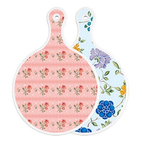 로엠디자인 양면 원형 서빙도마 핑크로즈, 로맨틱블루floral비색, 1개