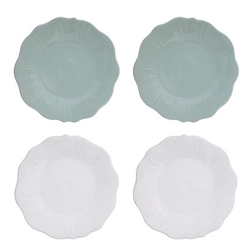 쓰임 엘포레 원형접시 대 4p 세트, 1세트, 접시 리프그린 2p + 크림화이트 2p