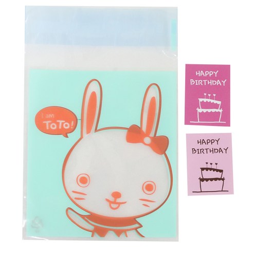 황씨네도시락 접착 야미 속포장봉투 토끼 100p + 케이크 생일 스티커 핑크 100p, 1세트