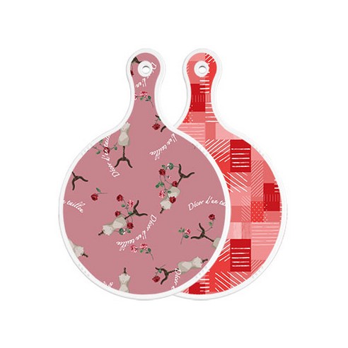 로엠디자인 양면 원형 서빙 도마 자색아트클립, 장단색체크, 1개