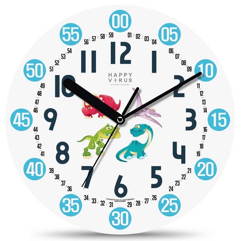 해피바이러스 어린이 교육용 벽시계, 2184 큐티백악기공룡들