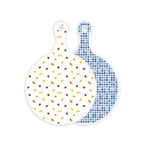 로엠디자인 양면 원형 서빙 도마 도토리화이트, 블루타일, 1개