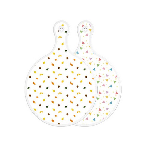 로엠디자인 양면 원형 서빙 도마 도토리화이트, Happy삼각패턴, 1개