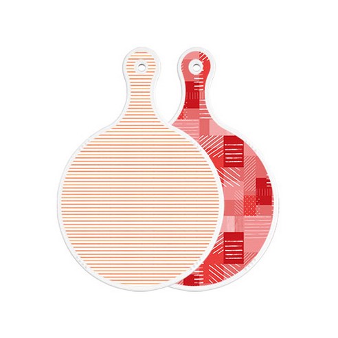 로엠디자인 양면 원형 서빙 도마 주홍라인, 장단색체크, 1개