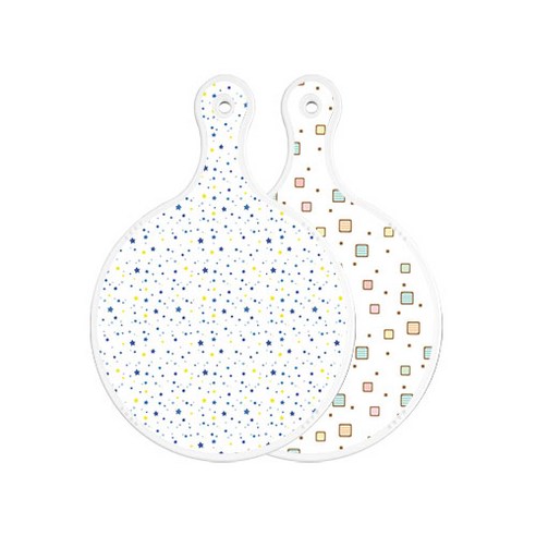 로엠디자인 양면 원형 서빙 도마 블루별, Happy사각패턴, 1개