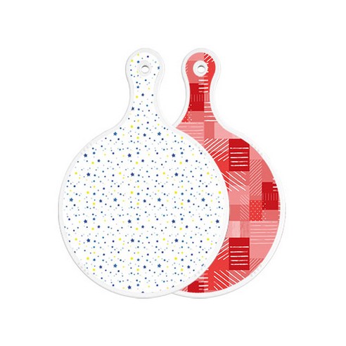 로엠디자인 양면 원형 서빙 도마 블루별, 장단색체크, 1개