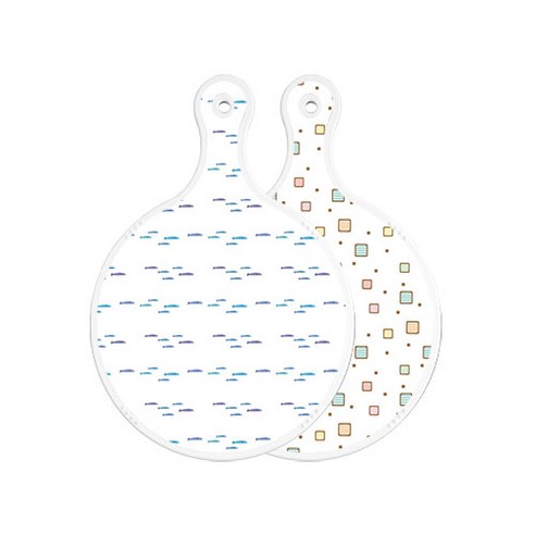 로엠디자인 양면 원형 서빙도마 파스텔물고기떼, Happy사각패턴, 1개