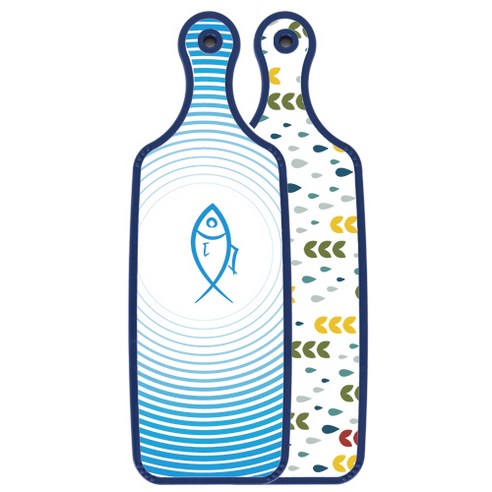 로엠디자인 블루 에디션 양면 서빙 도마 보드 빗물과새싹패턴, 피쉬라인블루, 1개