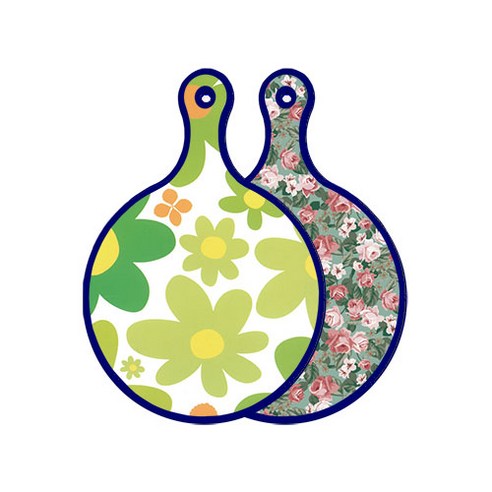 로엠디자인 블루에디션 양면 원형 서빙 도마 floral 개나리, 흑록색가든플라워, 1개