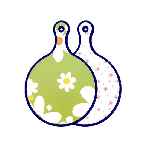 로엠디자인 블루에디션 양면 원형 서빙 도마 floral design하얀개나리, 연분홍나팔꽃, 1개