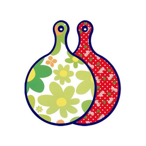 로엠디자인 블루에디션 양면 원형 서빙 도마 floral 개나리, 레드체리, 1개
