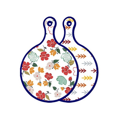 로엠디자인 블루에디션 양면 디자인 원형 서빙도마 floral목련패턴, 소나무화이트, 1개