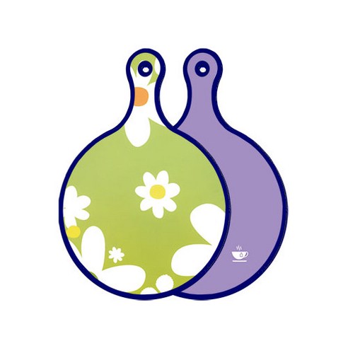 로엠디자인 블루에디션 양면 원형 서빙 도마 floral design하얀개나리, 보라, 1개