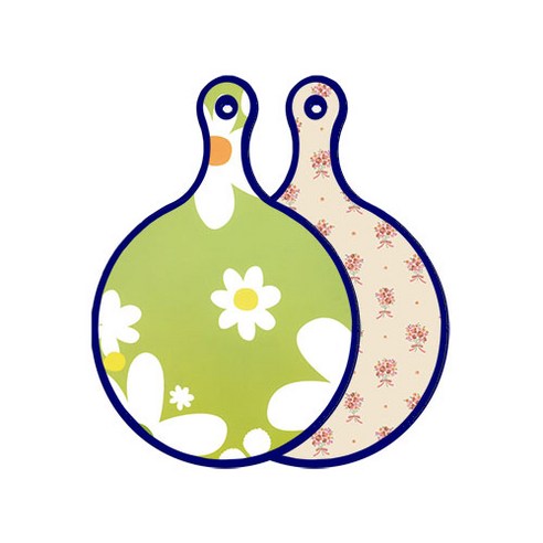 로엠디자인 블루에디션 양면 원형 서빙 도마 floral design하얀개나리, 담황색꽃다발, 1개