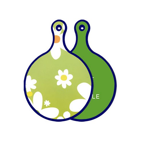 로엠디자인 블루에디션 양면 원형 서빙 도마 floral design하얀개나리, 채소그린, 1개