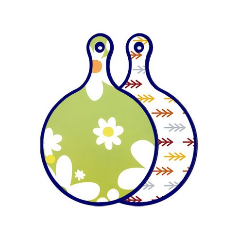 로엠디자인 블루에디션 양면 원형 서빙 도마 floral design하얀개나리, 소나무화이트, 1개