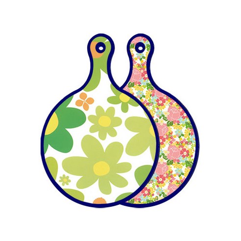 로엠디자인 블루에디션 양면 원형 서빙 도마 floral 개나리, 분홍장미넝쿨, 1개