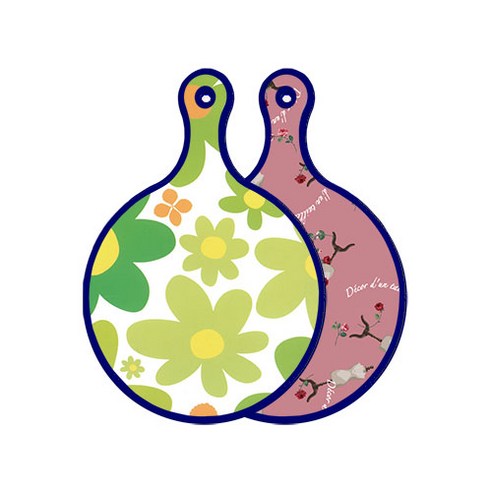 로엠디자인 블루에디션 양면 원형 서빙 도마 floral 개나리, 자색아트클립, 1개