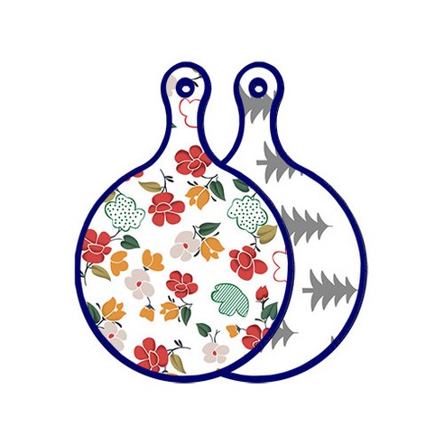 로엠디자인 블루에디션 양면 디자인 원형 서빙도마 floral목련패턴, 숲패턴3, 1개