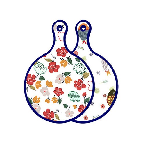 로엠디자인 블루에디션 양면 디자인 원형 서빙도마 floral목련패턴, 물고기패턴, 1개