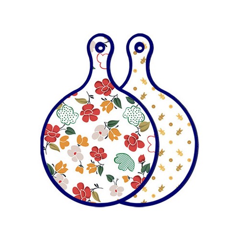 로엠디자인 블루에디션 양면 디자인 원형 서빙도마 floral목련패턴, 쿠키, 1개