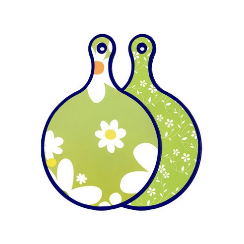 로엠디자인 블루에디션 양면 원형 서빙 도마 floral design하얀개나리, 라인플라워-그린, 1개
