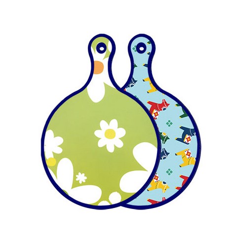 로엠디자인 블루에디션 양면 원형 서빙 도마 floral design하얀개나리, 달라홀스, 1개