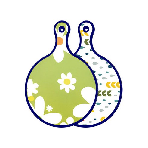 로엠디자인 블루에디션 양면 원형 서빙 도마 floral design하얀개나리, 빗물과새싹패턴, 1개