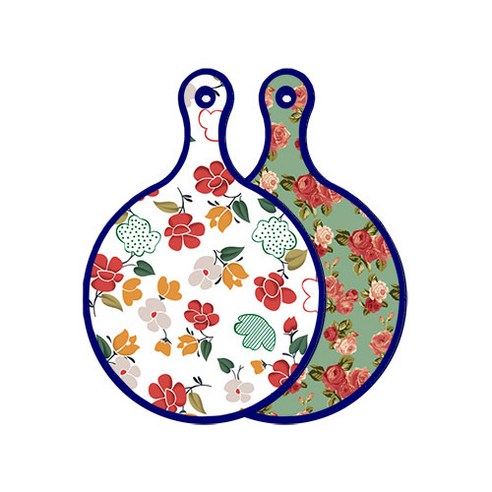로엠디자인 블루에디션 양면 디자인 원형 서빙도마 floral목련패턴, 취람색장미, 1개