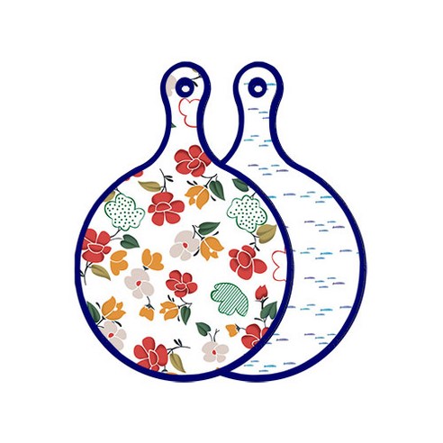 로엠디자인 블루에디션 양면 디자인 원형 서빙도마 floral목련패턴, 파스텔물고기떼, 1개