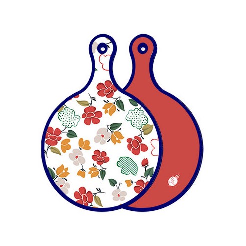 로엠디자인 블루에디션 양면 디자인 원형 서빙도마 floral목련패턴, 레드, 1개