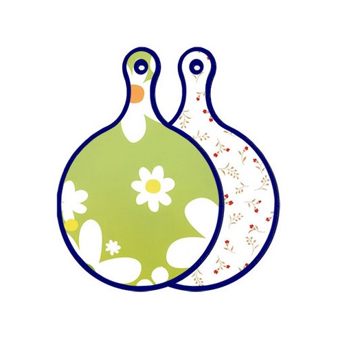 로엠디자인 블루에디션 양면 원형 서빙 도마 floral design하얀개나리, 장단색꽃고비, 1개