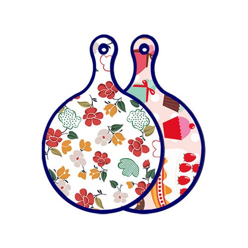 로엠디자인 블루에디션 양면 디자인 원형 서빙도마 floral목련패턴, 꼬마도넛, 1개