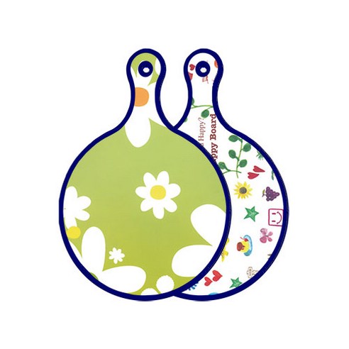 로엠디자인 블루에디션 양면 원형 서빙 도마 floral design하얀개나리, 해피, 1개