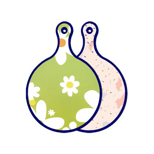 로엠디자인 블루에디션 양면 원형 서빙 도마 floral design하얀개나리, 패턴자국, 1개