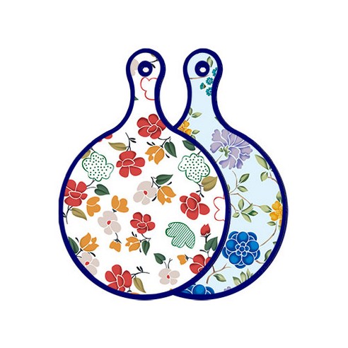 로엠디자인 블루에디션 양면 디자인 원형 서빙도마 floral목련패턴, 로맨틱블루floral비색, 1개