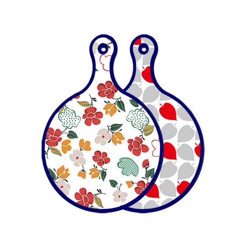 로엠디자인 블루에디션 양면 디자인 원형 서빙도마 floral목련패턴, 레드그린낙옆, 1개