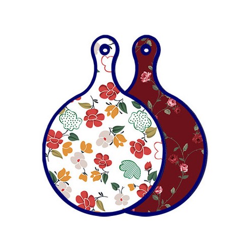 로엠디자인 블루에디션 양면 디자인 원형 서빙도마 floral목련패턴, 장미적색, 1개