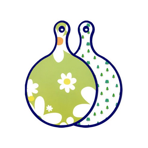 로엠디자인 블루에디션 양면 원형 서빙도마 보드 floraldesign 하얀개나리, 소나무아트웍, 1개