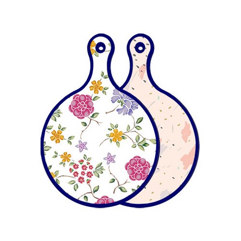 로엠디자인 블루 에디션 양면 원형 서빙 도마 보드 로맨틱레드floral화이트, 패턴자국, 1개